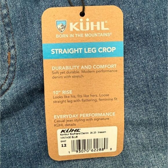 Kuhl Kontour Boyfriend Denim Straight Leg Cropped Jeans Vintage Blue Size 12 - Picture 7 of 13